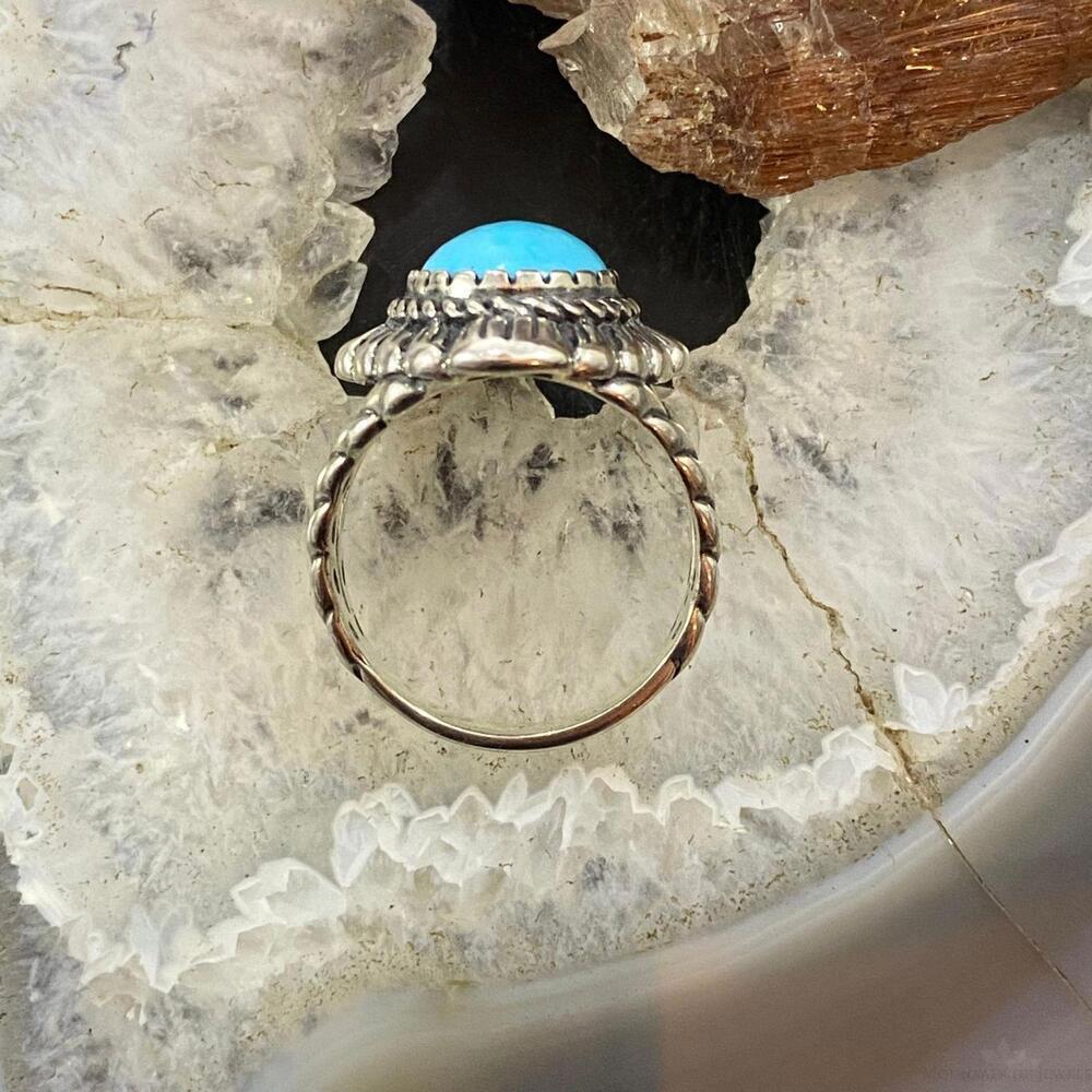 Carolyn Pollack Vintage Sterling Silver Oval Turquoise Decorated Ring For Women - Picture 8 of 10